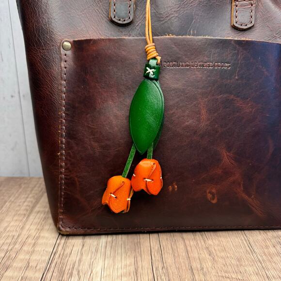 Genuine Leather Tulip Bag Charm Orange Tulip Spring Flowers Leather Charm - Picture 3 of 7